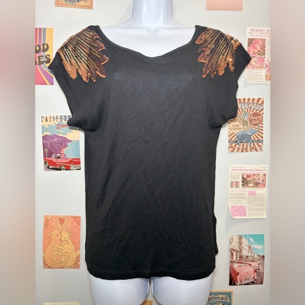 Forever 21 Black Tee with Gold Sequin Detail